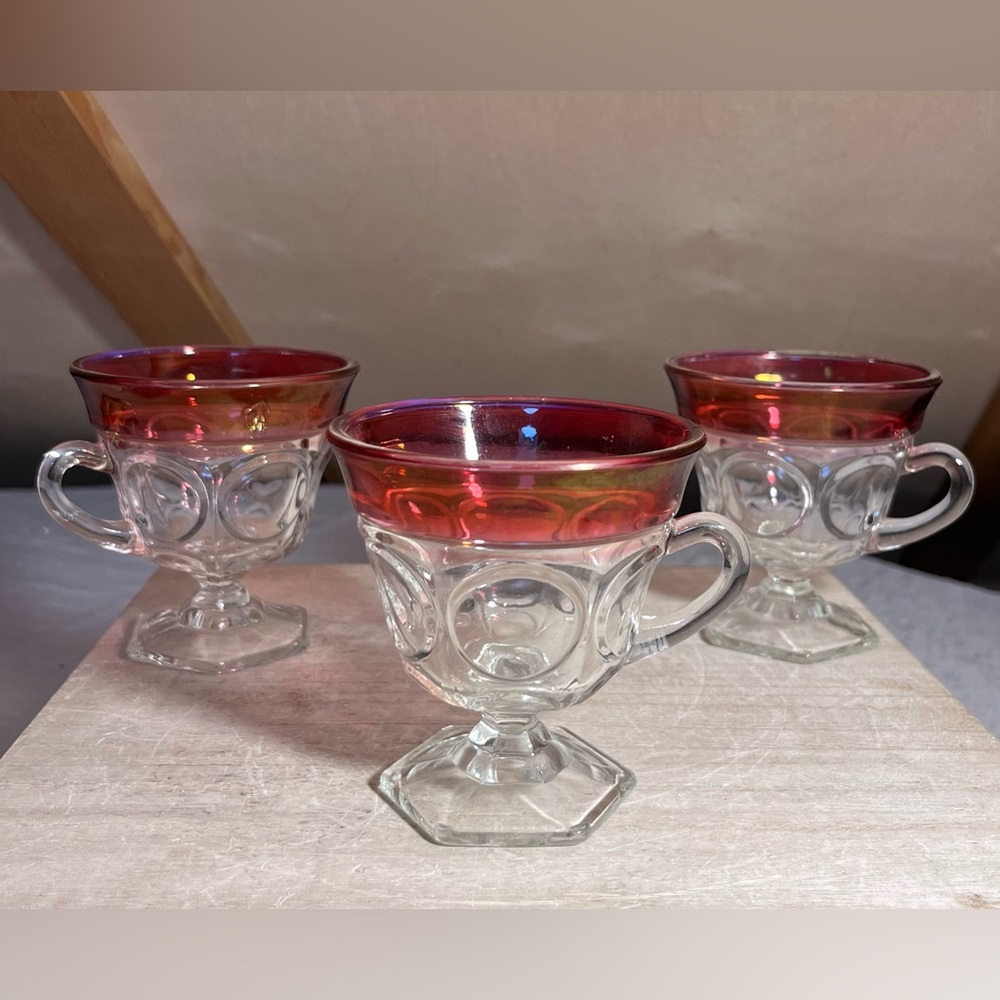 Set of 3 Indiana Glass Red Iridescent Lexington Glasses